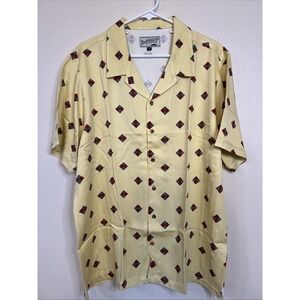 Bogey Boy Rectangle Button Up Polo Golf Shirt Men's L 70's  Rayon NWT Butter Yel